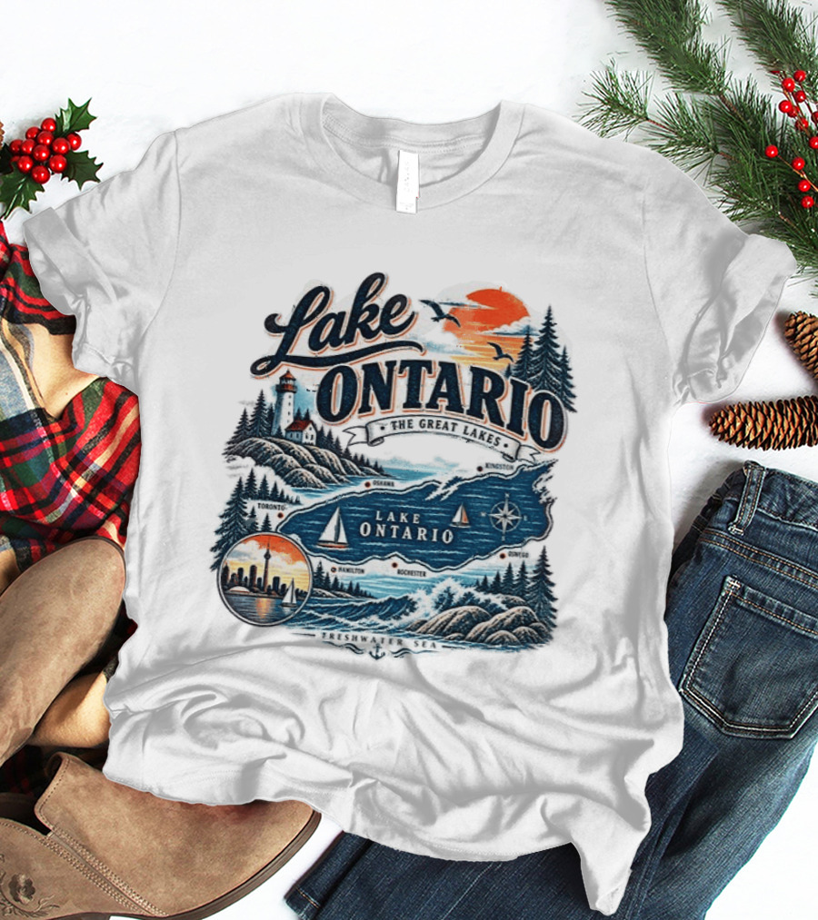 Lake Ontario The Great Lakes Map Toronto Hamilton Rochester Freshwater Sea T-Shirt
