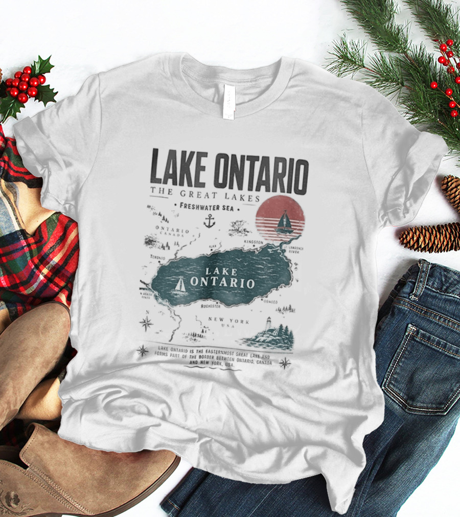 Lake Ontario Map And Sailboat The Great Lakes Resist T-Shirt