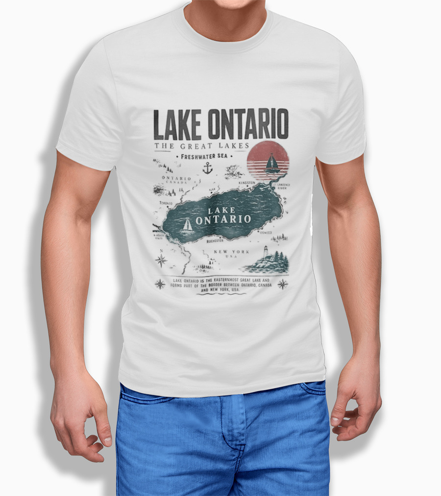 Lake Ontario Map And Sailboat The Great Lakes Resist T-Shirt
