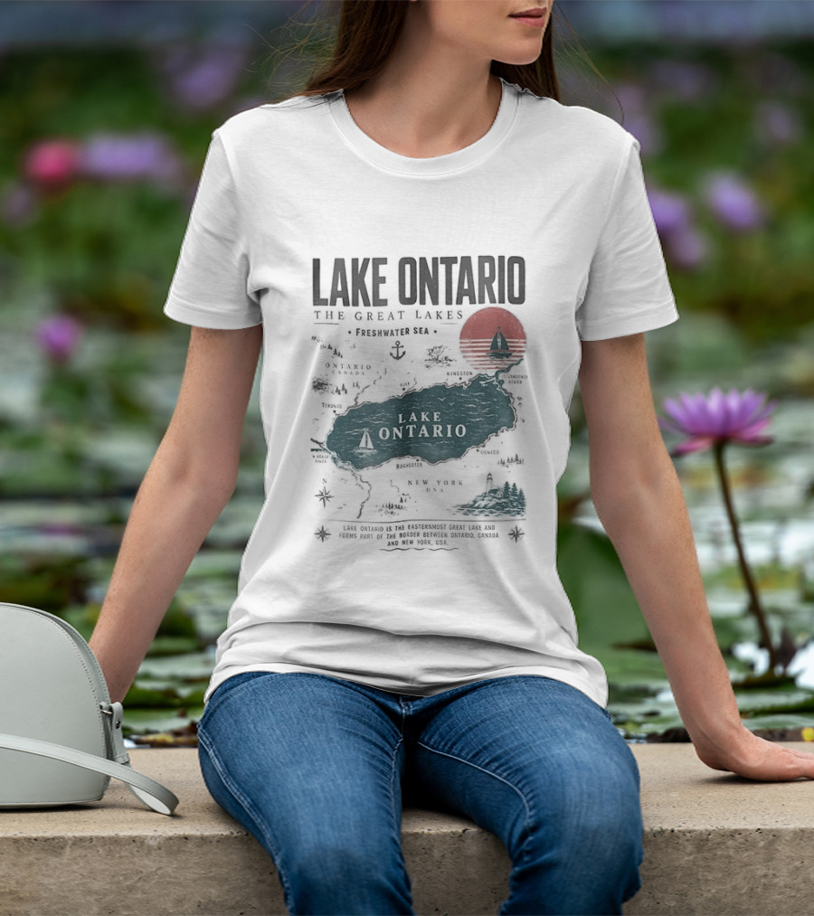Lake Ontario Map And Sailboat The Great Lakes Resist T-Shirt