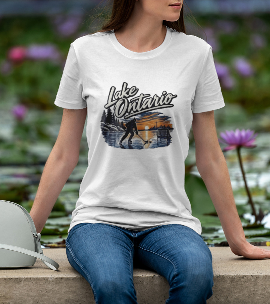 Lake Ontario Ice Hockey Player Skating Sunset Toronto Skyline T-Shirt
