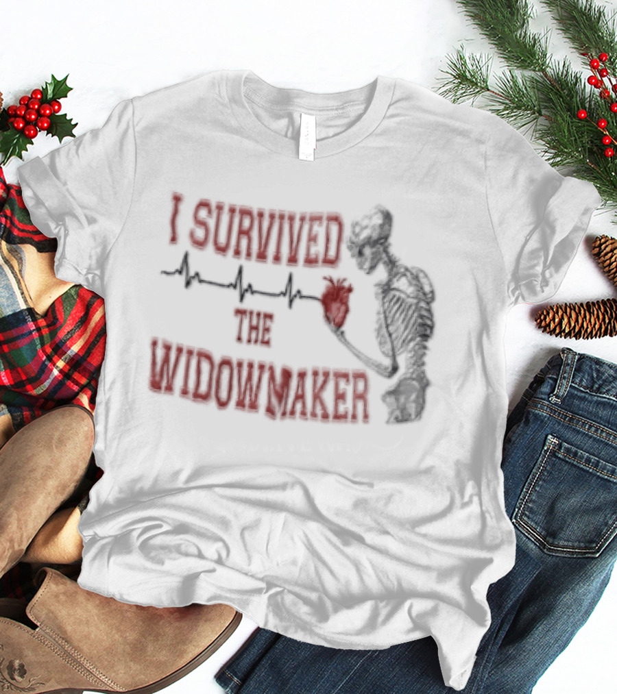 I Survived The Widowmaker Skeleton Holding Heart Rhythm T-Shirt