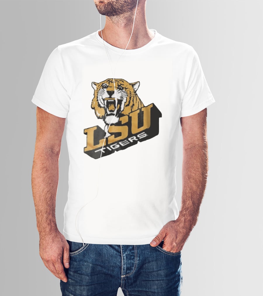 Louisiana State LSU Tigers Roaring 3D Block NCAA T-Shirt