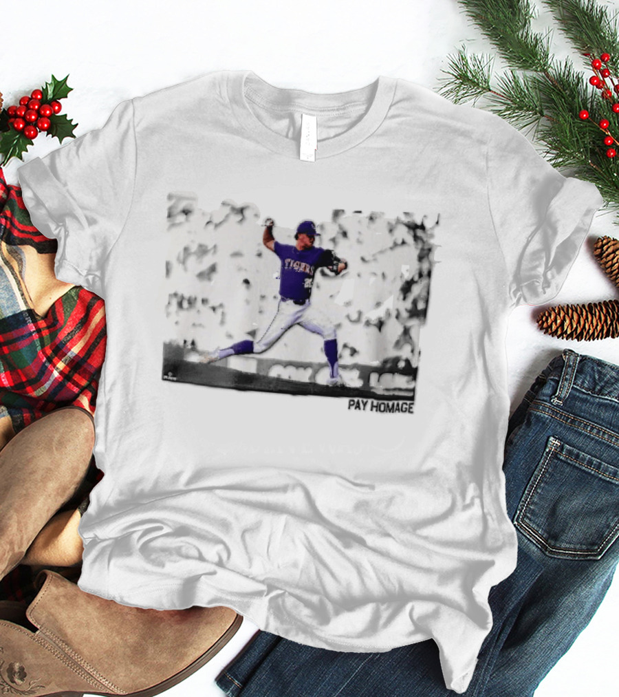 LSU Tigers NCAA Pitcher Action Pay Homage High Contrast T-Shirt