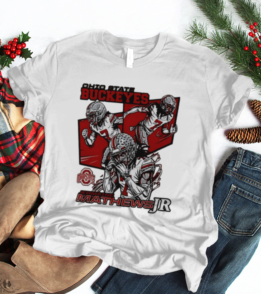 Ohio State Buckeyes Jermaine Mathews Jr. Comic Football Action T-Shirt