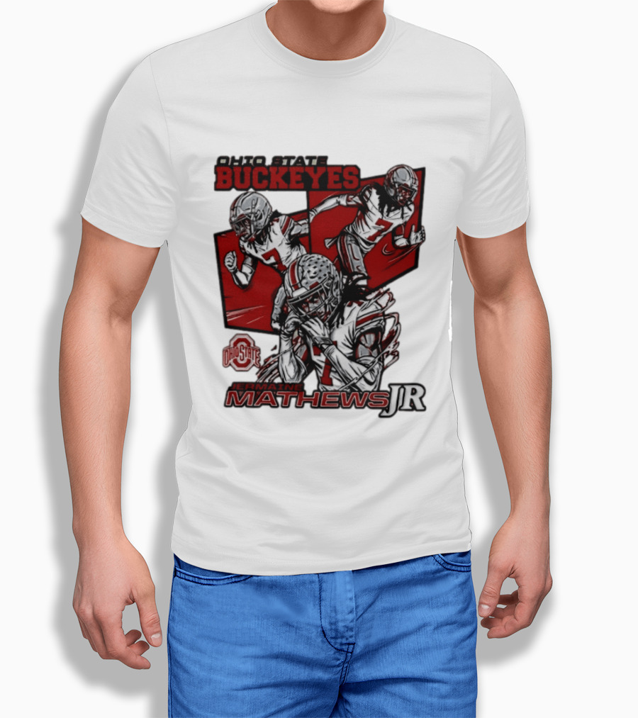 Ohio State Buckeyes Jermaine Mathews Jr. Comic Football Action T-Shirt