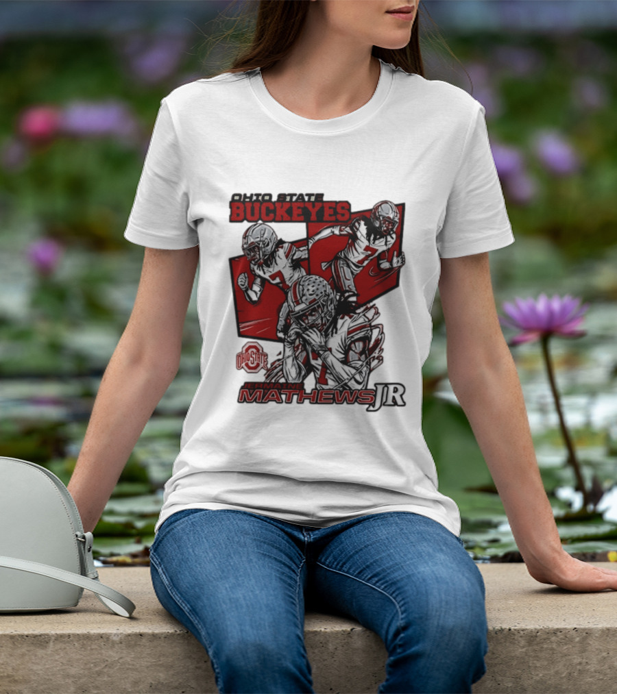 Ohio State Buckeyes Jermaine Mathews Jr. Comic Football Action T-Shirt