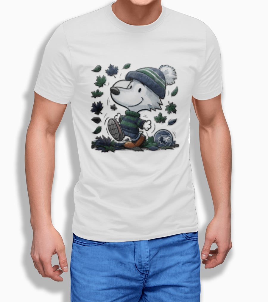 Minnesota Timberwolves Snoopy Beanie Boots Falling Leaves Cartoon T-Shirt