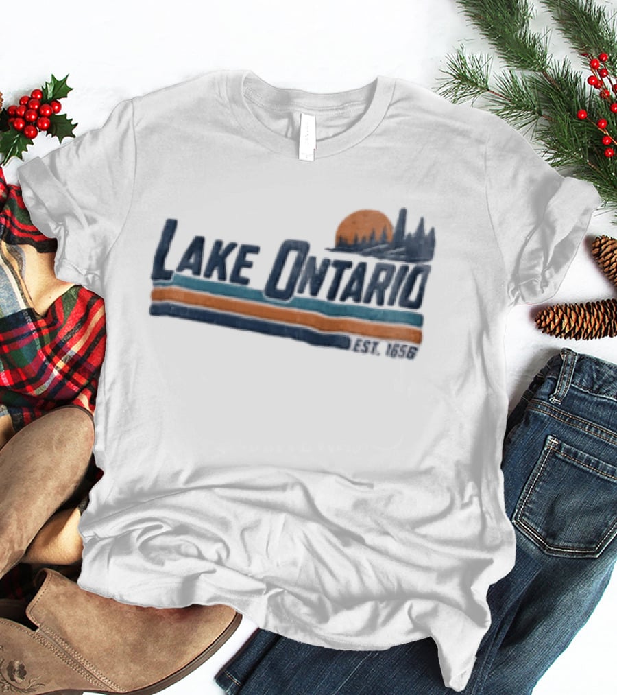 Lake Ontario Sunset Lighthouse EST 1656 Pine Trees T-Shirt