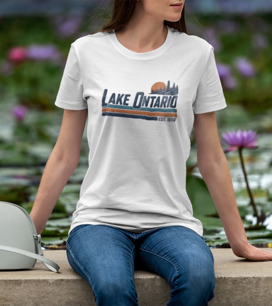 Lake Ontario Sunset Lighthouse EST 1656 Pine Trees T-Shirt