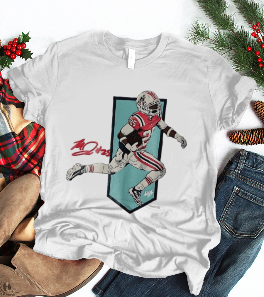 New England Patriots Marcus Jones 25 Red Throwback Uniform Running Vector T-Shirt