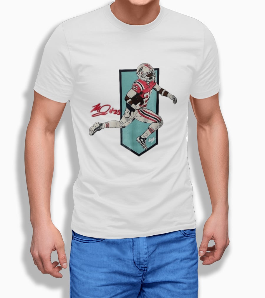 New England Patriots Marcus Jones 25 Red Throwback Uniform Running Vector T-Shirt