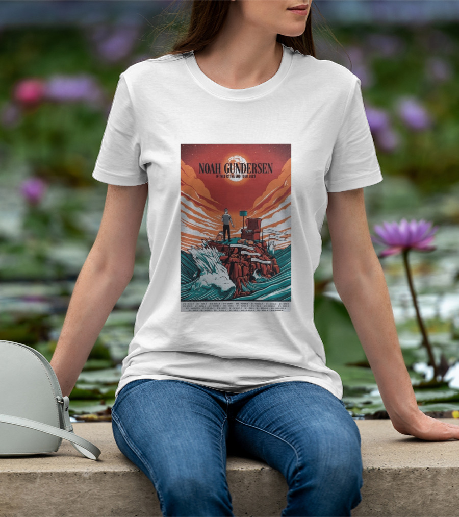 Noah Gundersen If This Is The End Tour 2023 Dramatic Ocean Waves Red Sky T-Shirt