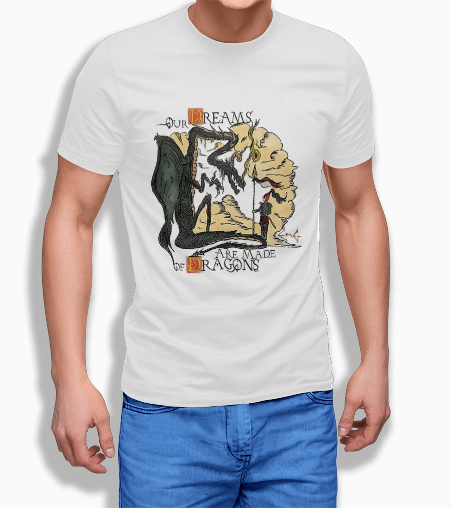 Our Dreams Are Made Of Dragons Artwork Yellow Red Black Fantasy T-Shirt