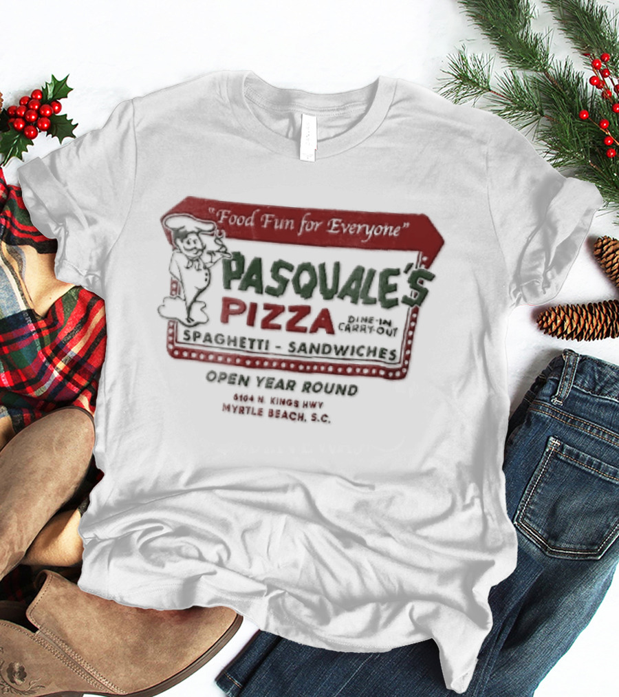 Pasquales Pizza Food Fun For Everyone Myrtle Beach Cartoon Chef Marquee Sign Spaghetti Sandwiches T-Shirt