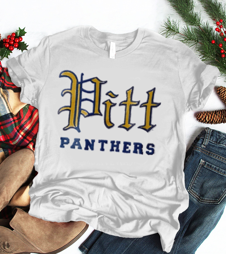 Pittsburgh Panthers Pitt Gold Gothic Script Block Lettering T-Shirt