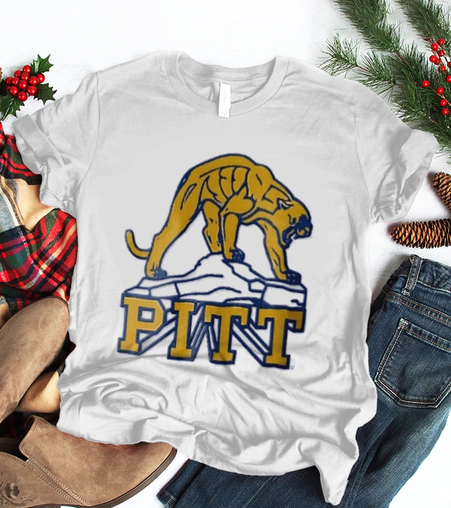Pittsburgh Panthers Pitt Gold Panther Standing On Rock T-Shirt