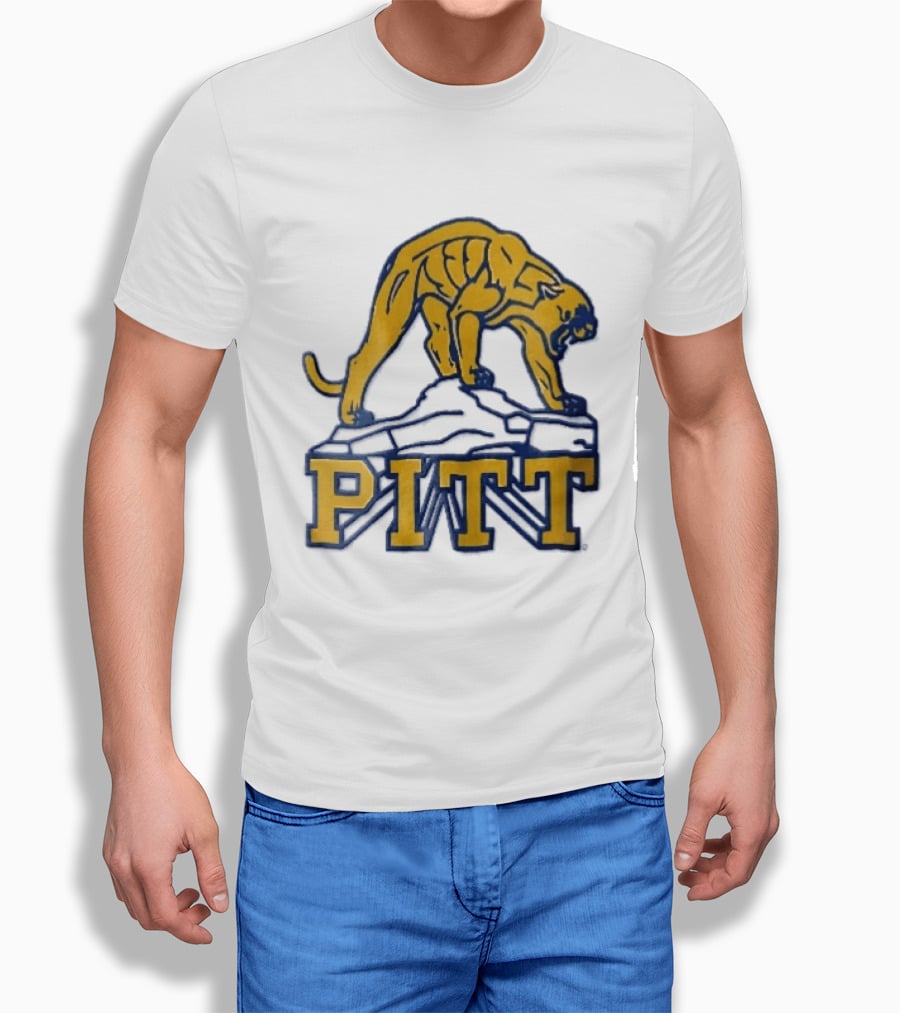 Pittsburgh Panthers Pitt Gold Panther Standing On Rock T-Shirt
