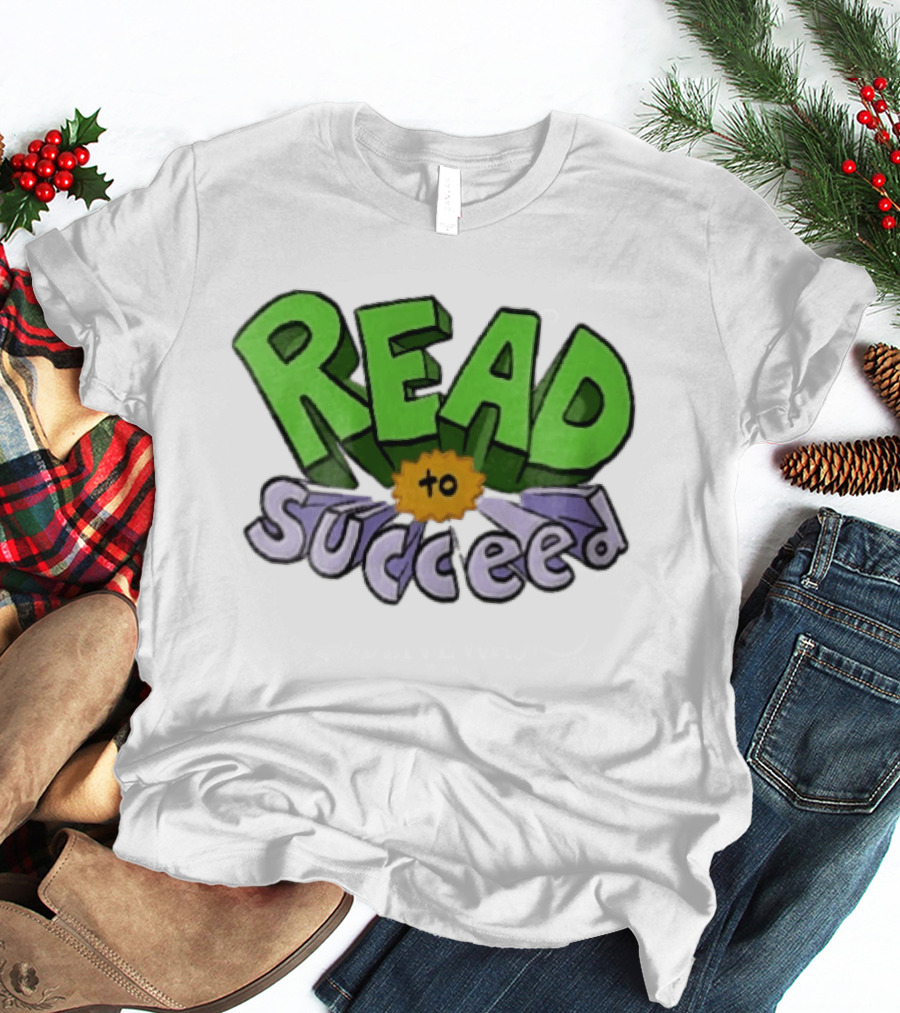 Read To Succeed Green Purple 3D Block Orange Burst Cartoon T-Shirt