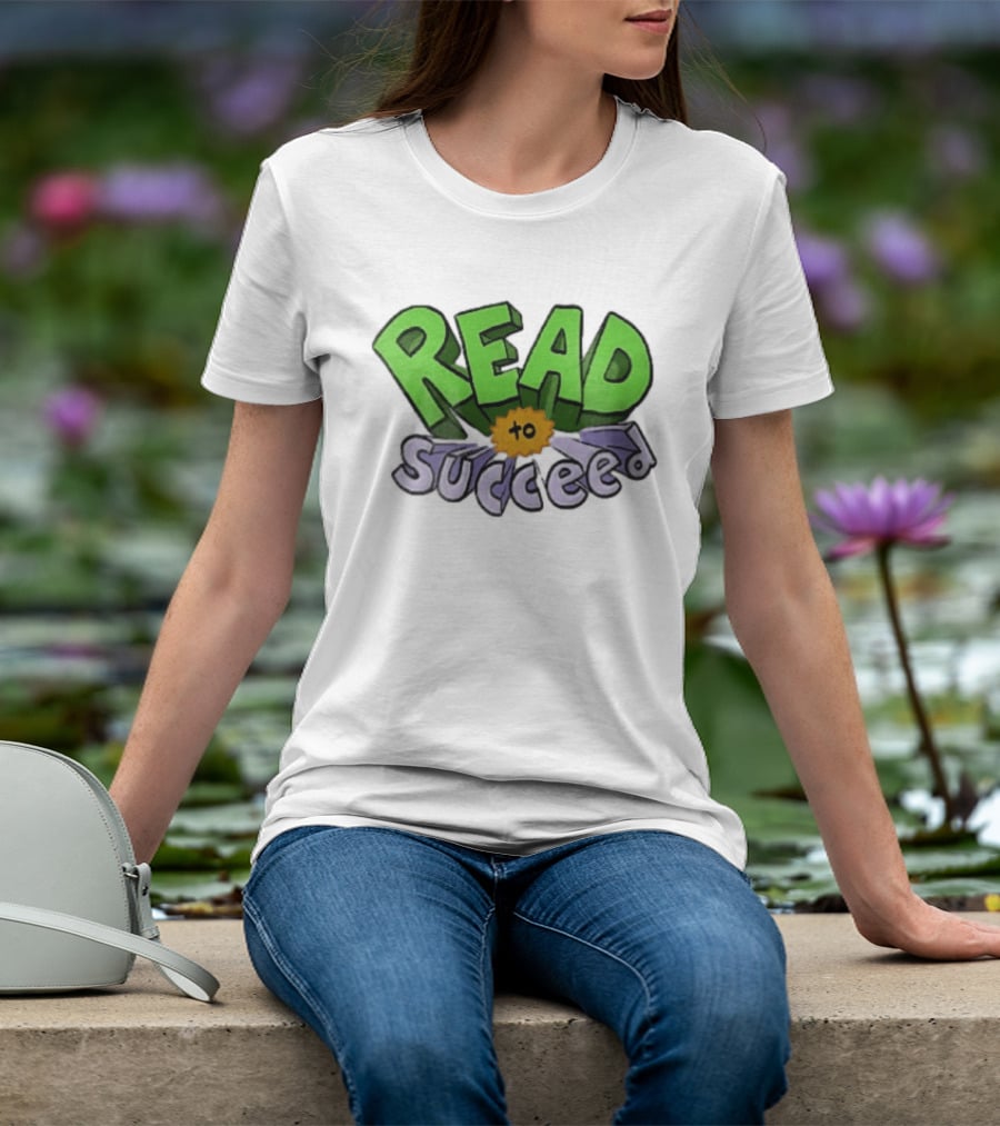Read To Succeed Green Purple 3D Block Orange Burst Cartoon T-Shirt