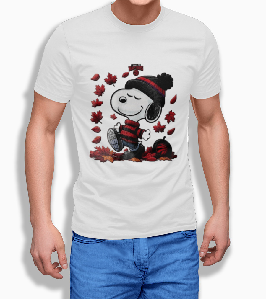 Toronto Raptors Snoopy Autumn Maple Leaves Pumpkin Walking T-Shirt