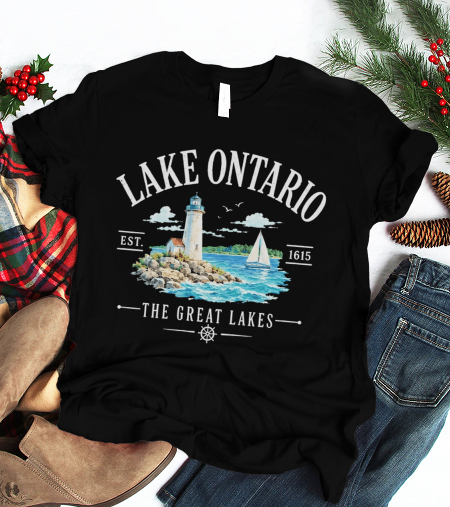 Lake Ontario Est 1615 Lighthouse Great Lakes Sailboat Scene T-Shirt