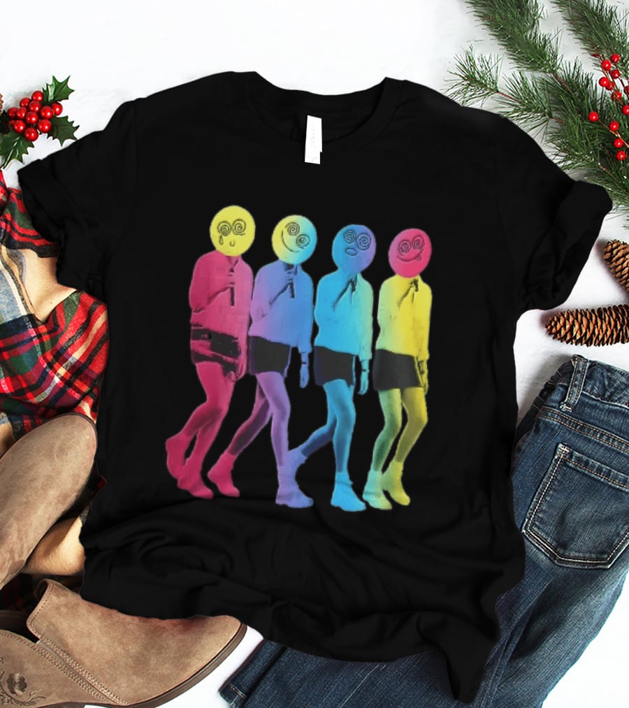 Four Neon Spiral Smileys Singing Colorful Figures T-Shirt