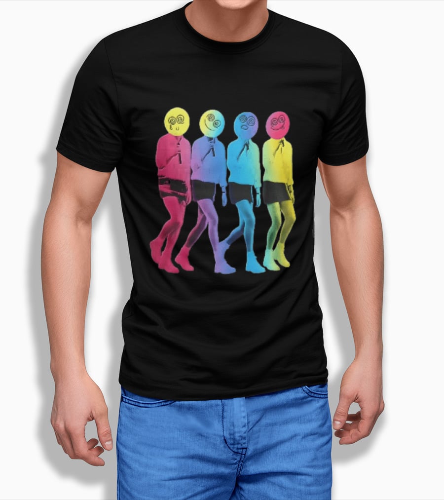 Four Neon Spiral Smileys Singing Colorful Figures T-Shirt