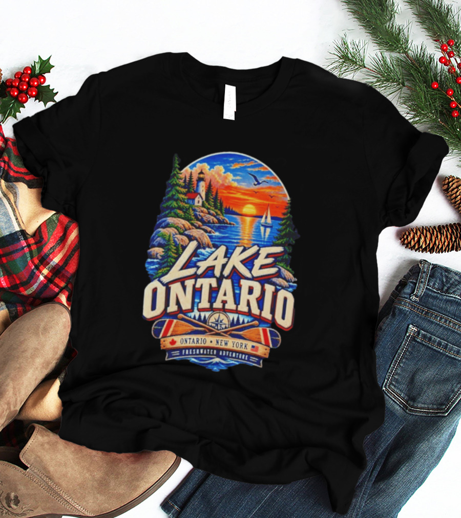 Lake Ontario New York Freshwater Adventure Sunset Sailboat Scene T-Shirt