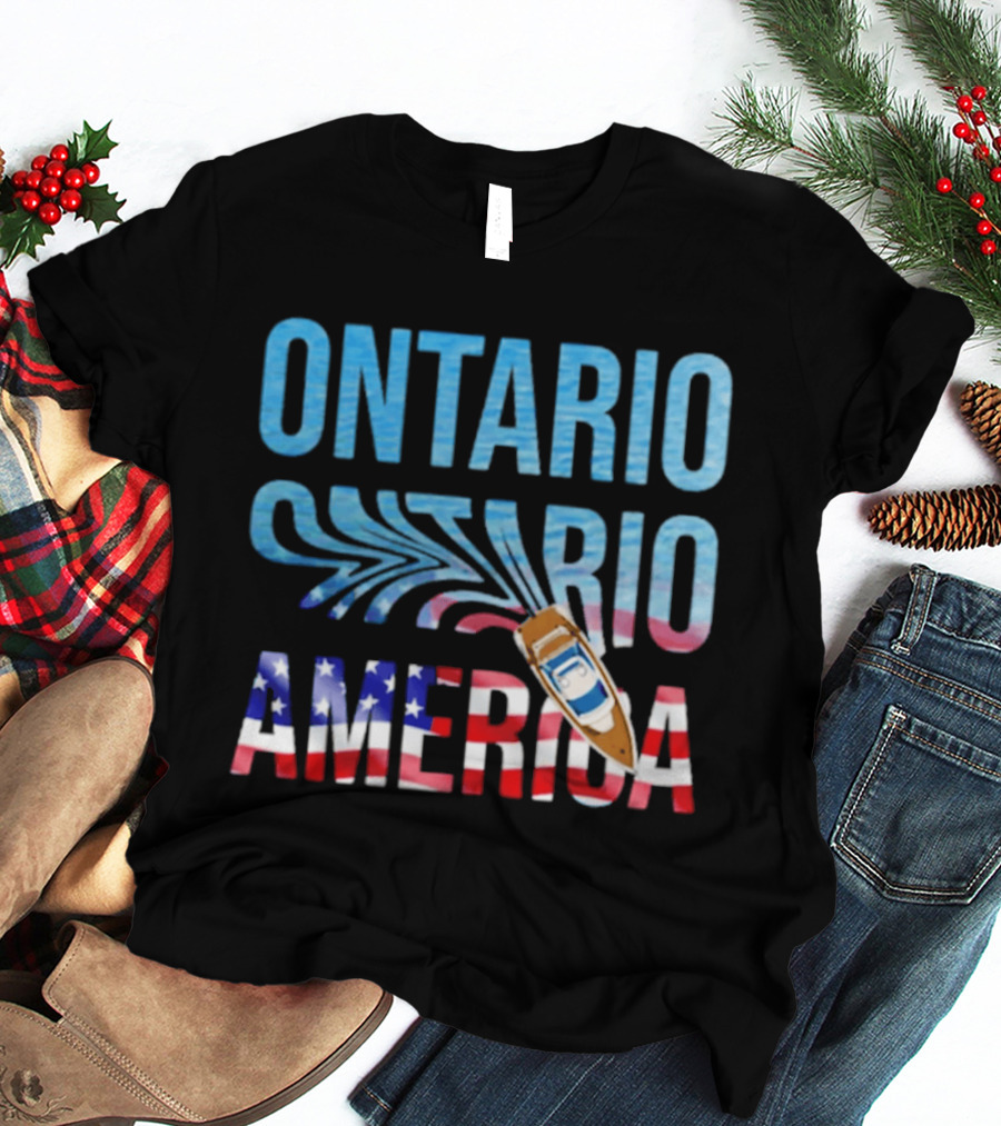 Lake Ontario To America Boat Journey With American Flag T-Shirt