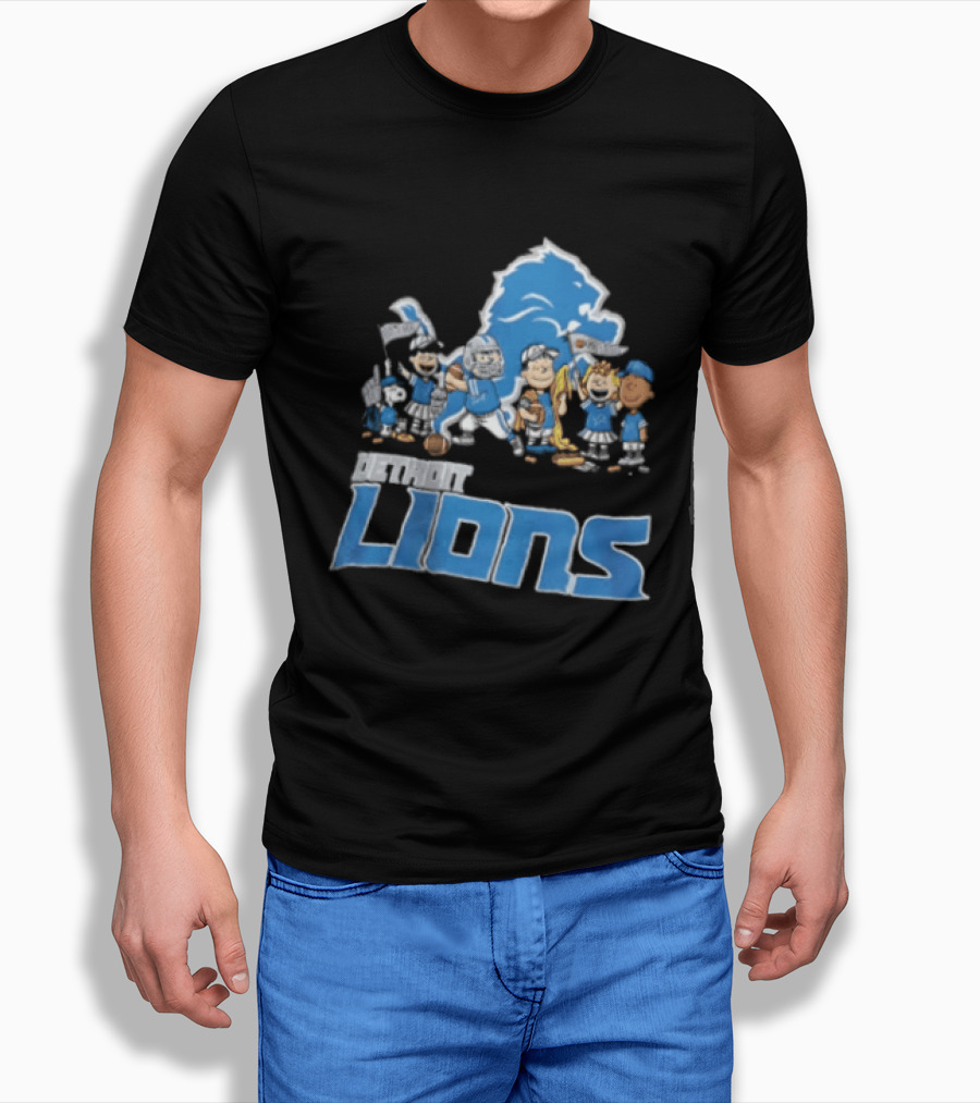 Detroit Lions Charlie Brown Lucy Van Pelt Snoopy Cartoon Football Team T-Shirt