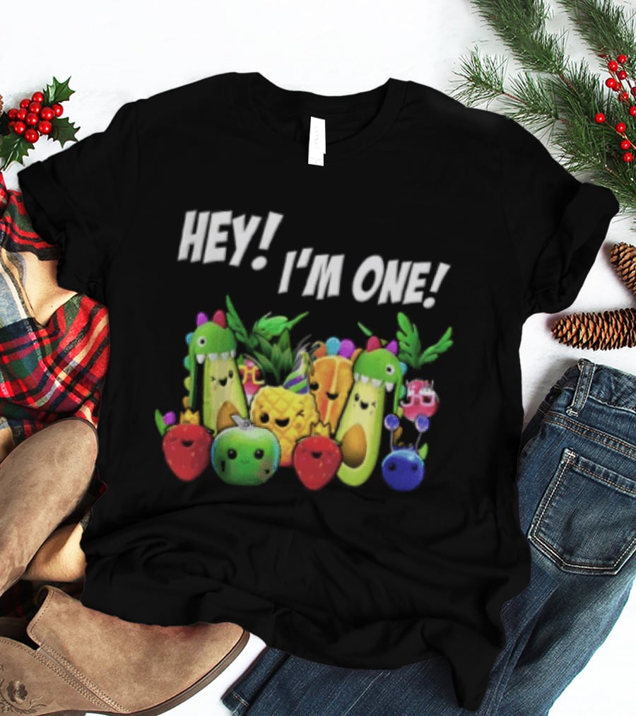 Hey Im One Birthday Cartoon Avocado Pineapple Fruits T-Shirt