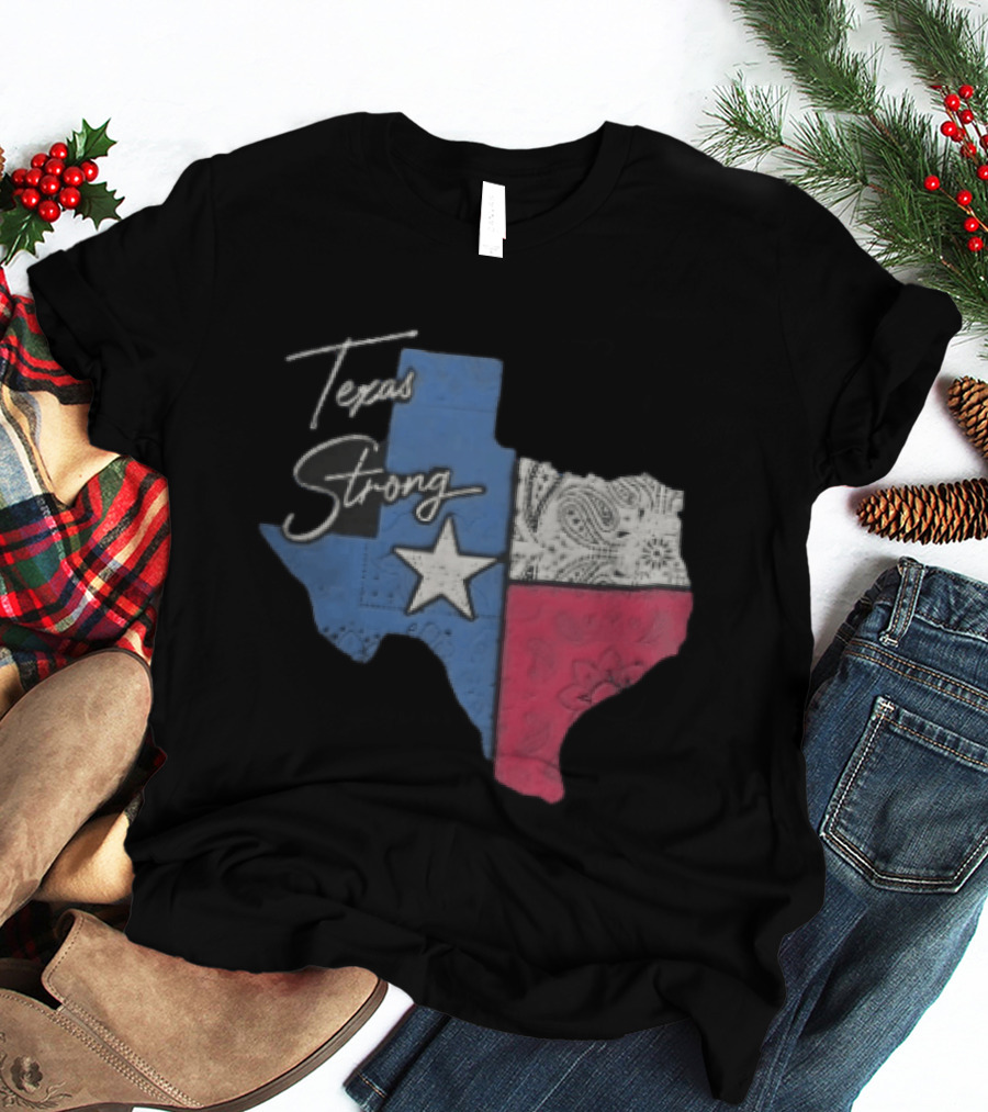 Texas Strong Lone Star Map Paisley Bandana Distressed T-Shirt