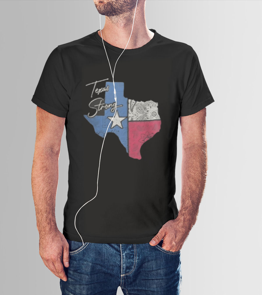 Texas Strong Lone Star Map Paisley Bandana Distressed T-Shirt