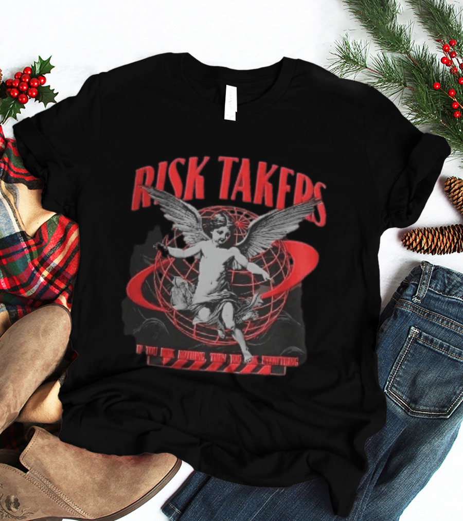 Risk Takers Winged Cherub If You Risk Nothing Then You Risk Everything Red Grid Globe T-Shirt