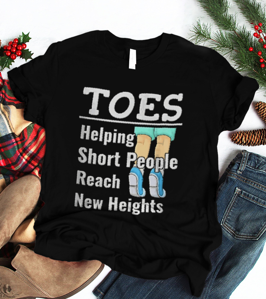 Toes Helping Short People Reach New Heights Tiptoe Cartoon Legs Blue Shoes T-Shirt