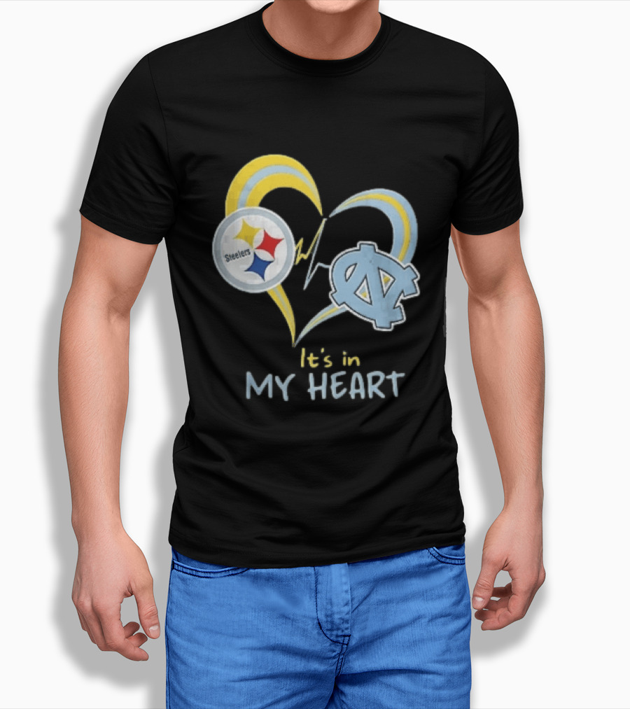 Pittsburgh Steelers North Carolina Tar Heels It's In My Heart EKG Heartbeat T-Shirt