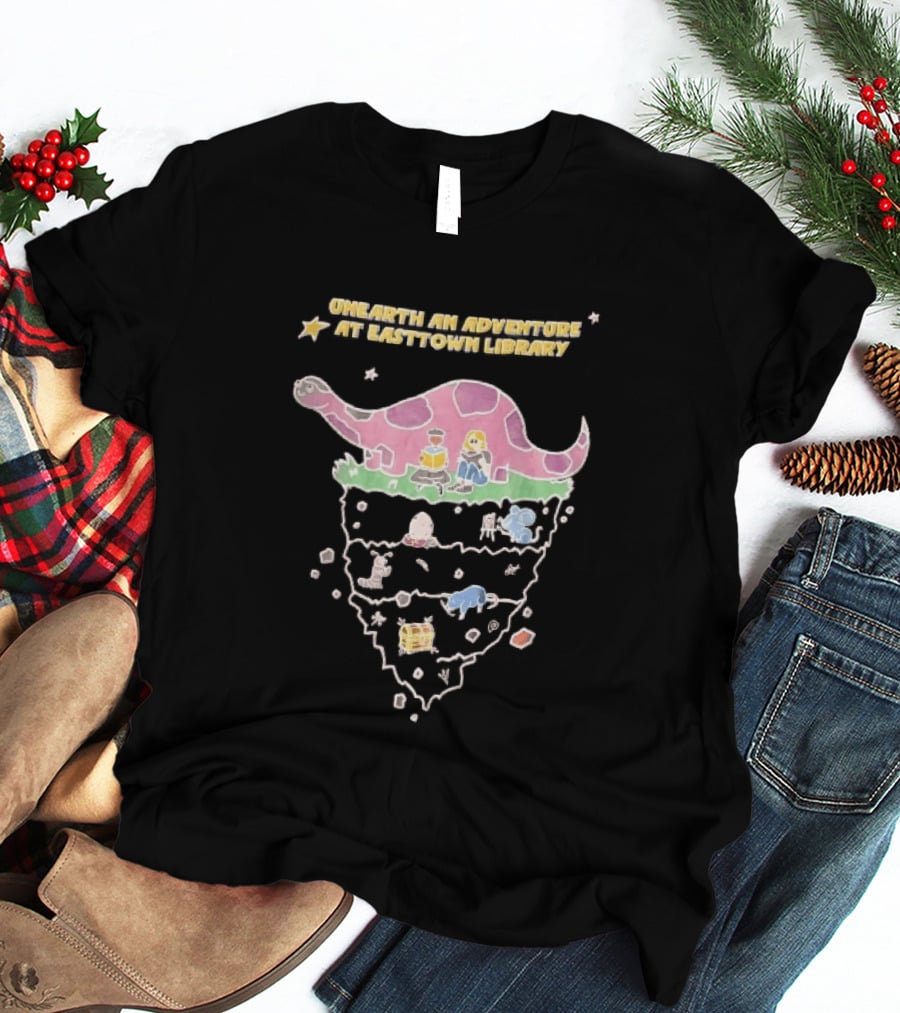 Unearth An Adventure At Easttown Library Pink Dinosaur Journey T-Shirt