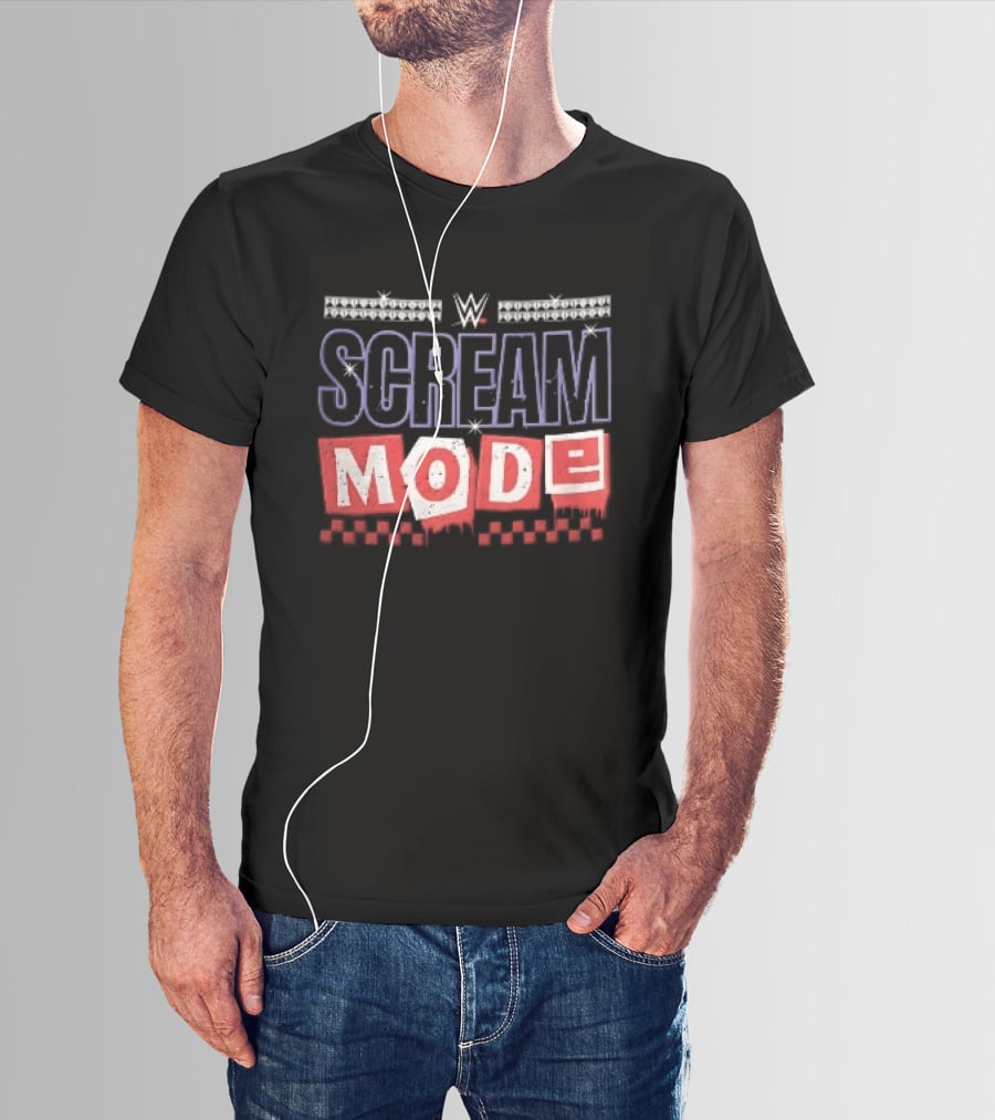 Scream Mode WWE Silver Studs Red Cutout Dripping Blocks Checkered T-Shirt