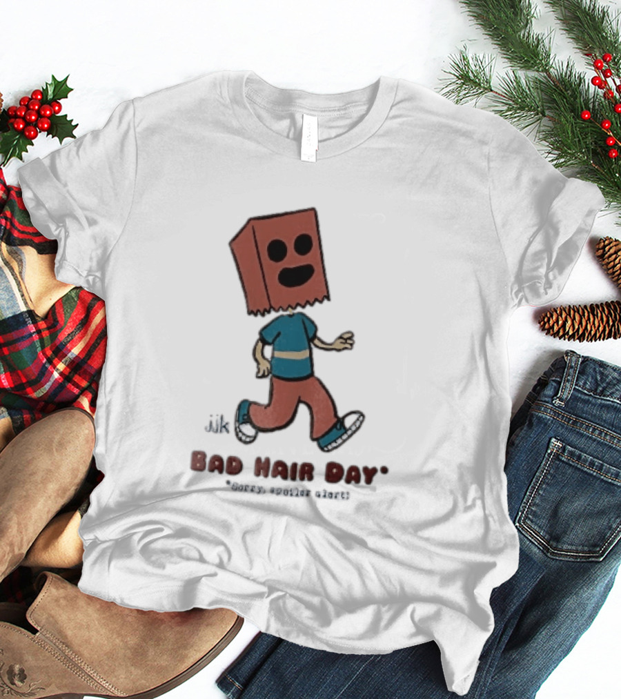 Sorry Spoiler Alert Jjk Bad Hair Day Cartoon Figure Paper Bag Head Walking T-Shirt