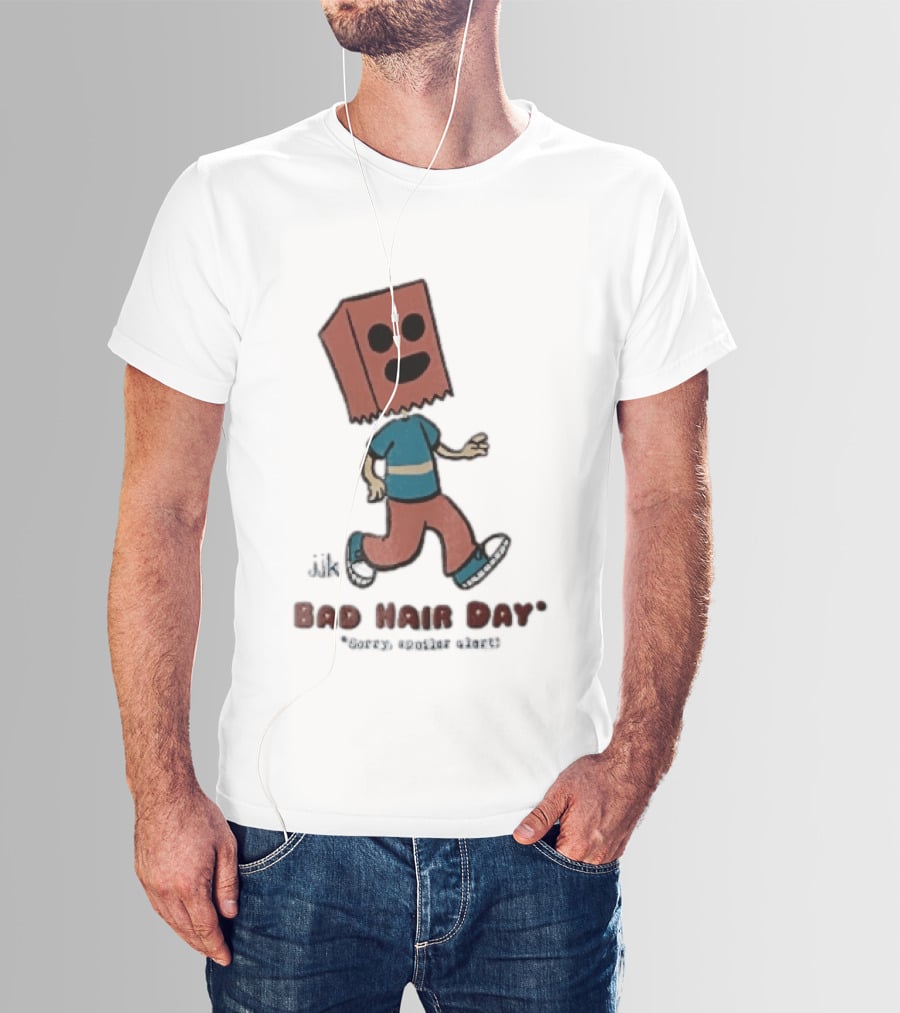 Sorry Spoiler Alert Jjk Bad Hair Day Cartoon Figure Paper Bag Head Walking T-Shirt