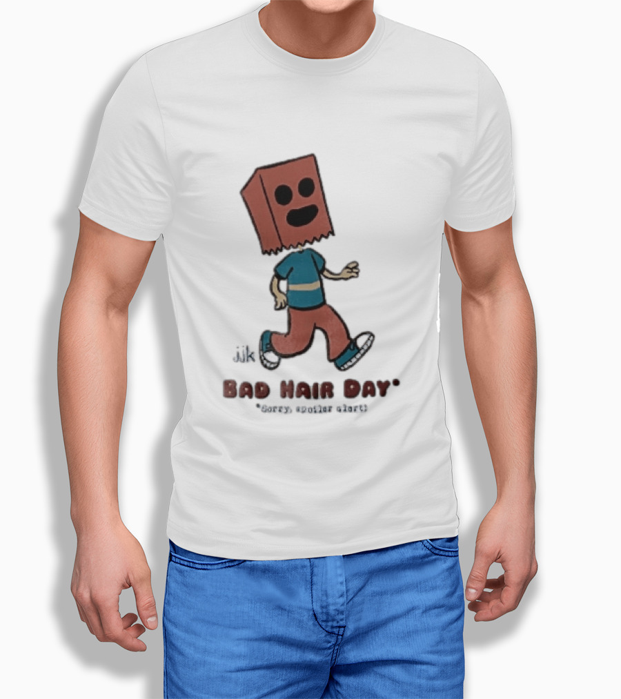 Sorry Spoiler Alert Jjk Bad Hair Day Cartoon Figure Paper Bag Head Walking T-Shirt