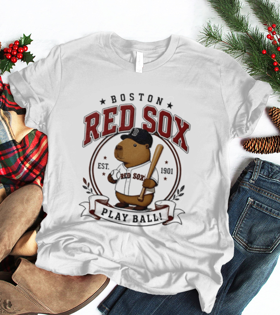 Boston Red Sox Capybara Play Ball Est 1901 Baseball MLB T-Shirt