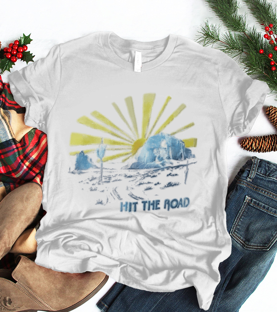 Hit The Road Sunburst Desert Mountains Saguaro Cactus T-Shirt