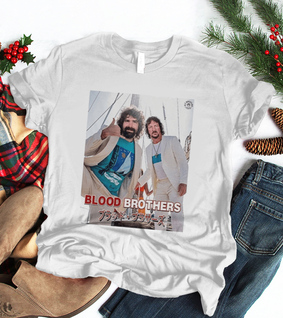 Blood Brothers Mick Foley Terry Funk Sailboat 80s Style Japanese T-Shirt
