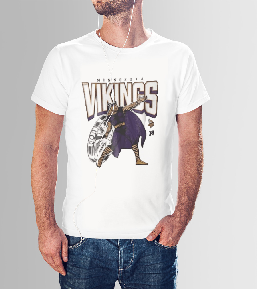 Minnesota Vikings Horned Helmet Warrior With Chrome Shield And Purple Cape T-Shirt