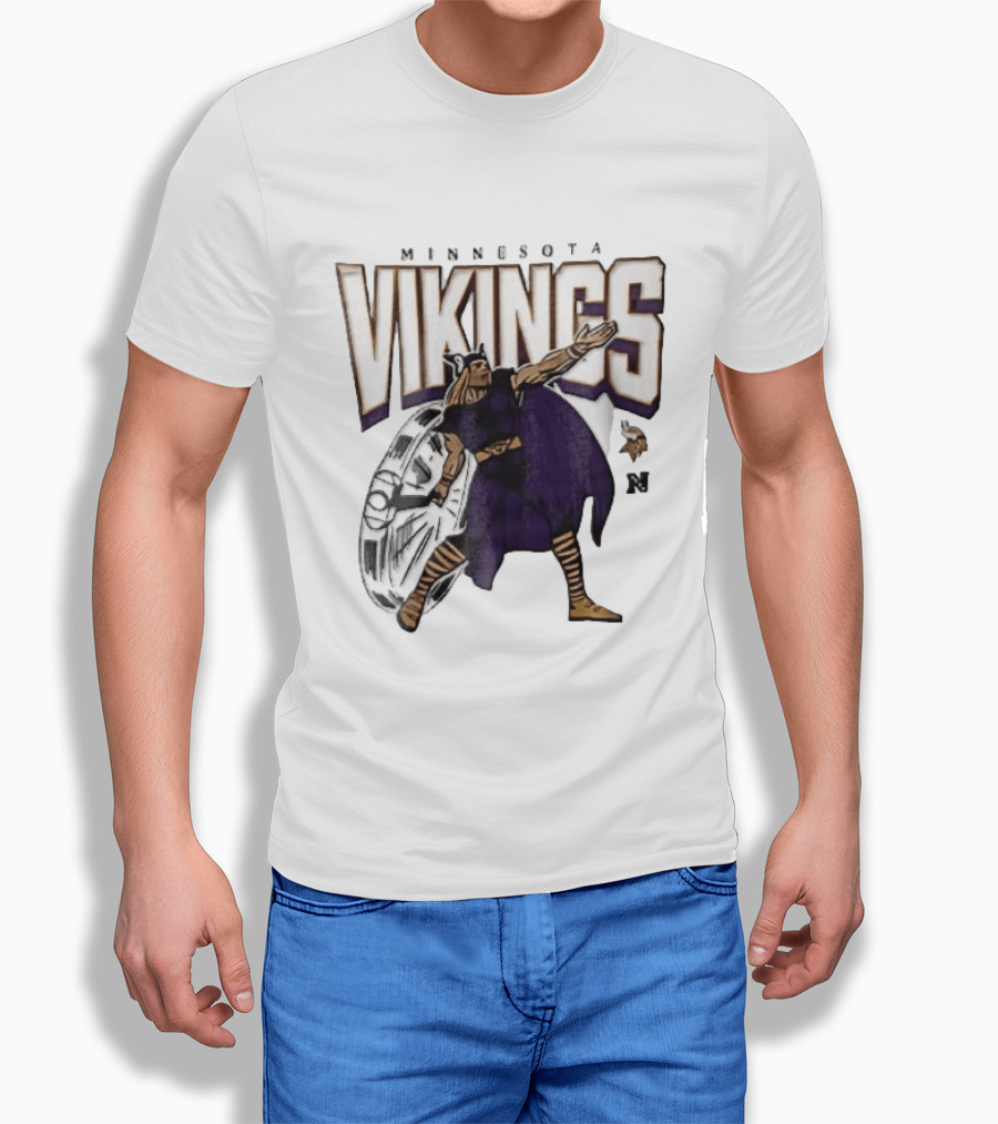 Minnesota Vikings Horned Helmet Warrior With Chrome Shield And Purple Cape T-Shirt
