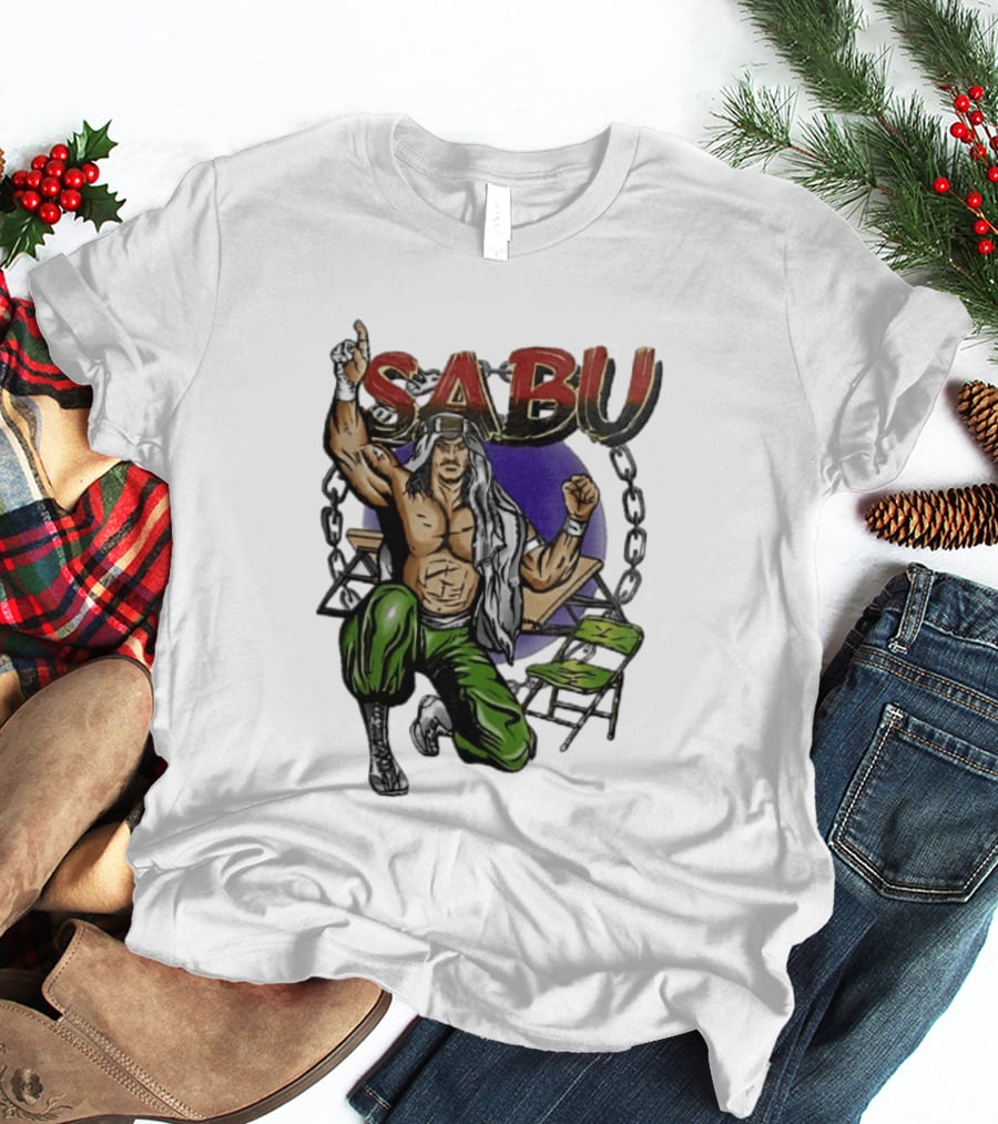 Sabu Terry Brunk Cartoon Kneeling Pose Green Chair Wooden Table Chains T-Shirt