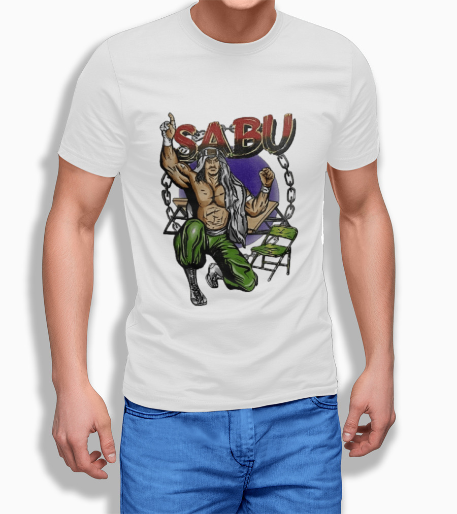 Sabu Terry Brunk Cartoon Kneeling Pose Green Chair Wooden Table Chains T-Shirt
