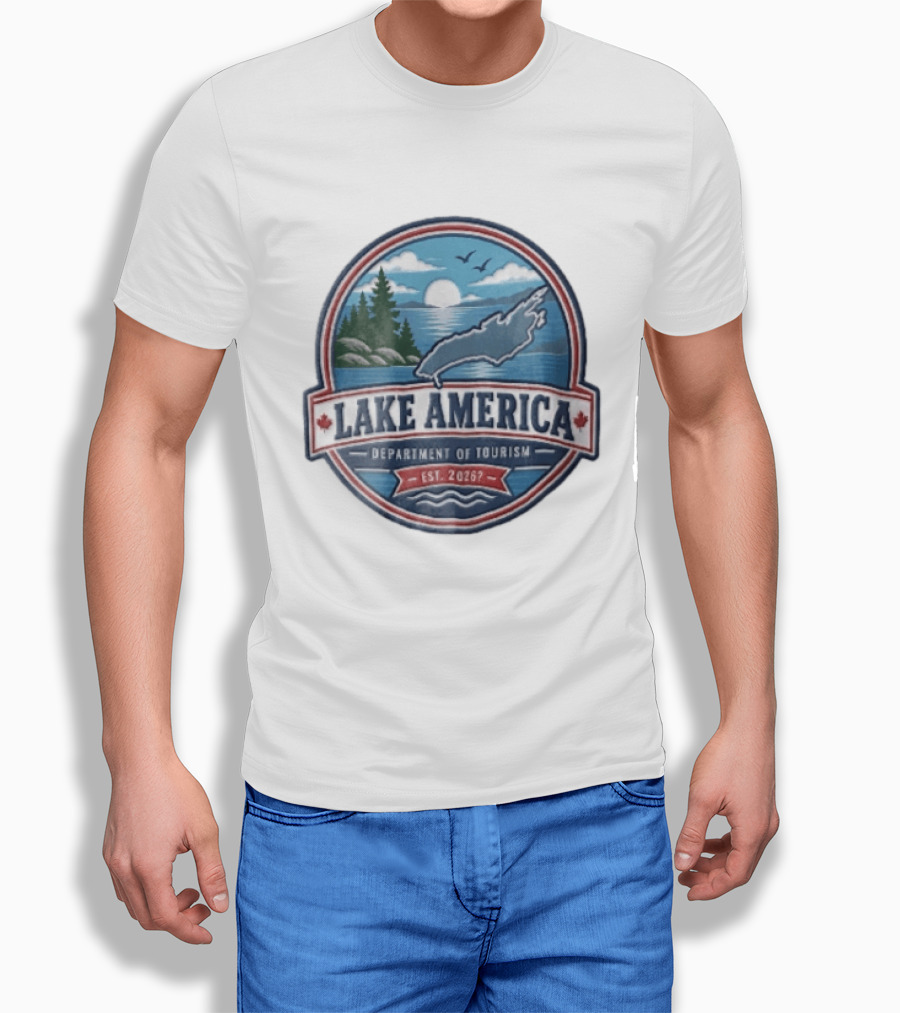 Lake America Department Of Tourism Est 2026 Circular Sunrise Pine Trees Scenic Landscape T-Shirt